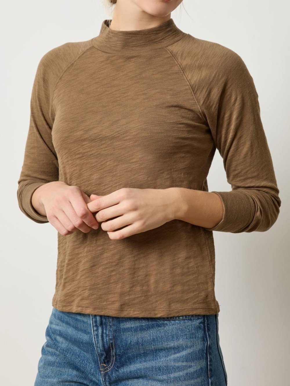 3/4 Sleeve Raglan Mock Neck Top